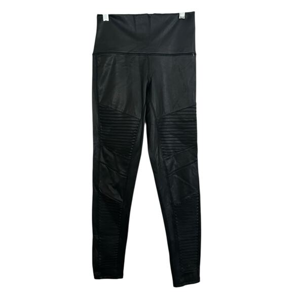 7 For All Mankind Moto Legging Womens Size XS Black Faux Leather Wide Waistband - Picture 3 of 10